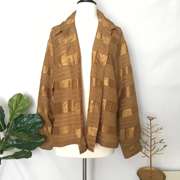 CHICOS DESIGN | Metallic Gold Button Down Shirt XL - Picture 4 of 8